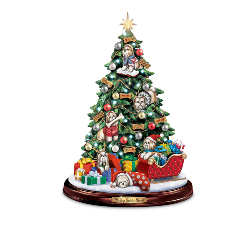 Shih Tzu Christmas Illuminated Tabletop Tree