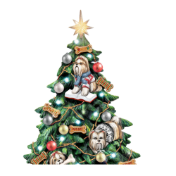 Shih Tzu Christmas Illuminated Tabletop Tree