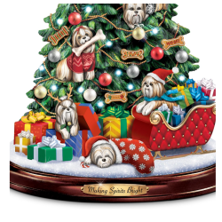 Shih Tzu Christmas Illuminated Tabletop Tree