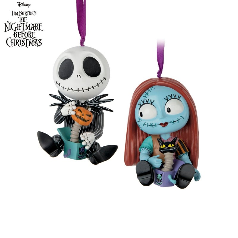 Disney Tim Burton's The Nightmare Before Christmas Jack And Sally Holiday Ornament Duo Set